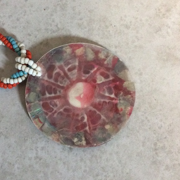 3 strand twisted bead necklace with 2” round abalone shell drop - Picture 7 of 7